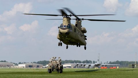 Soldiers from the 584th Support Maintenance Company, 129th Combat Sustainment Support Battalion, 101st Sustainment Brigade, 101st Airborne Division, prepare to sling load a water buffalo to a CH-47 Chinook helicopter Sept. 3 at Fort Campbell, Ky. (U.S. Army photo by Sgt. Leejay Lockhart, 101st Sustainment Brigade Public Affairs) 