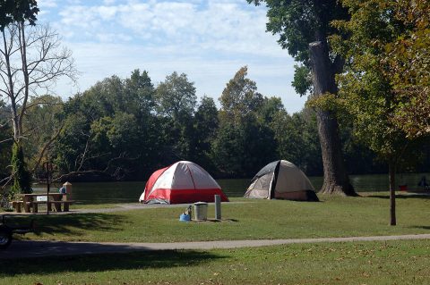 As part of a phased approach for reopening facilities as part of its COVID-19 reopening plan, the U.S. Army Corps of Engineers Nashville District is opening its corps-managed campgrounds within the Cumberland River Basin in Tennessee June 1st, 2020. This is a campsite at Lock C Campground on the shoreline of Cheatham Lake in Ashland City, Tennessee. (USACE Photo by Leon Roberts) 