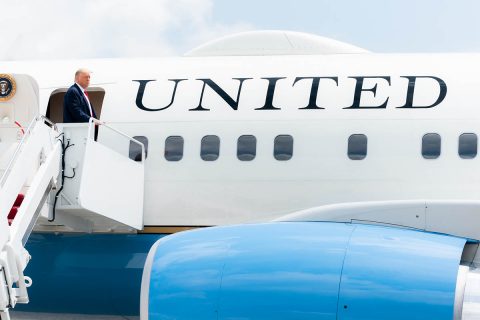 President Donald Trump boards Air Force One at Joint Base Andrews before departing for Ohio. (White House)