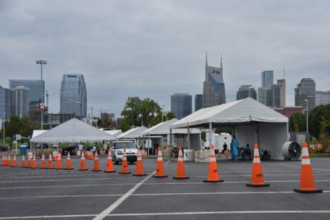 The Nissan Stadium COVID-19 drive-thru testing site, located in downtown Nashville, August 21. (Staff Sgt. Timothy Cordeiro)