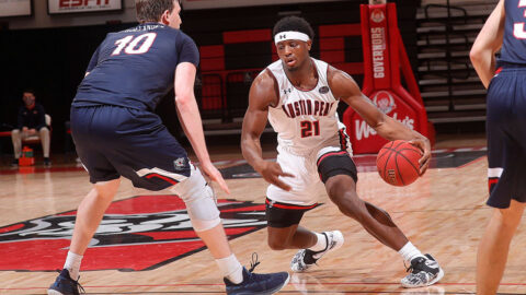 Austin Peay State University Men's Basketball senior Terry Taylor had 23 points and 12 rebounds in loss to Belmont at the Dunn Center Thursday night. (APSU Sports Information)