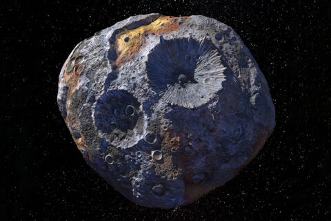 This artist's concept, updated as of June 2020, depicts NASA's Psyche spacecraft. Set to launch in August 2022, the Psyche mission will explore a metal-rich asteroid of the same name that lies in the main asteroid belt between Mars and Jupiter. (NASA/JPL-Caltech/ASU)