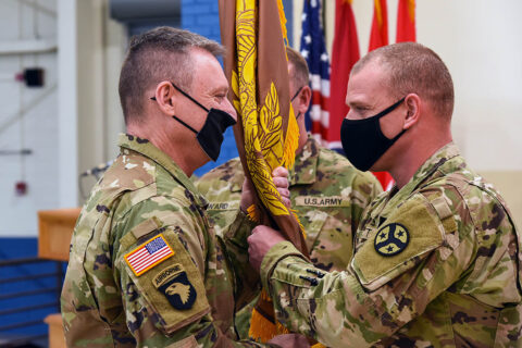 Outgoing Command Chief Warrant Officer 5 Ricky Tackett relinquished responsibility to Chief Warrant Officer 4 David Ward during a change of responsibility ceremony held at Tennessee National Guard’s Joint Force Headquarters, March 31st. (Sgt. 1st Class Edgar Castro Palencia)