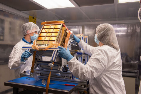 Engineers prepare NEA Scout for integration and shipping at NASA’s Marshall Space Flight Center in Huntsville, Alabama. (NASA)