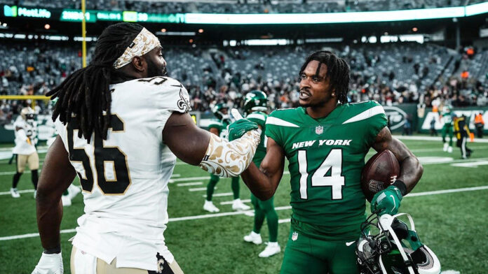 Austin Peay State University Football Football alumnus DJ Montgomery made his NFL debut Sunday, December 12th when the New York Jets played the New Orleans Saints. (Justin DeParis, New York Jets)