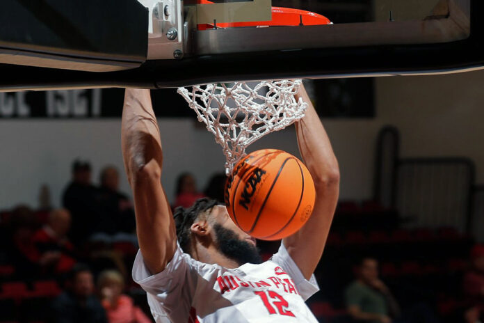Austin Peay State University Men's Basketball had 12 dunks in 98-74 win over Milligan at the Dunn Cener. (Robert Smith, APSU Sports Information)