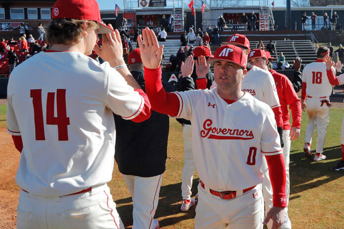 Austin Peay State University Baseball pitchers fan 17, fueling Roland Fanning's first coaching win. (Robert Smith, APSU Sports Information)