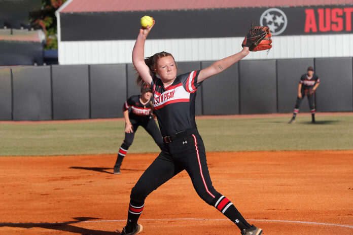 Jordan Benefiel throws no-hitter as Austin Peay State University Softball shutout Providence. (Robert Smith, APSU Sports Information)