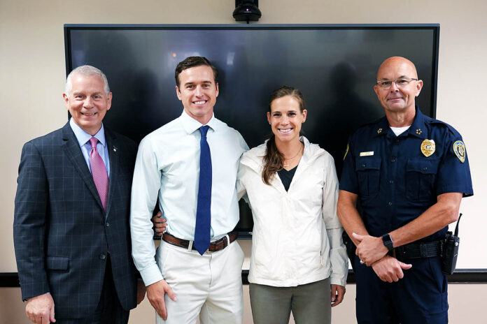 (L-R) Clarksville Mayor Pitts, Grant Otten, Kelsey Otten (wife), and Clarksville Police Chief David Crockarell