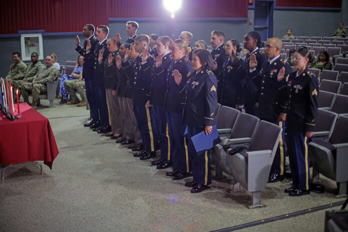 Nearly 20 Soldiers from Blanchfield Army Community Hospital and the 531st Hospital Center were formally welcomed into the U.S. Army’s Noncommissioned Officer Corps at an NCO Induction Ceremony at Fort Campbell’s Wilson Theater, June 27th. (Justin Moeller, Blanchfield Army Community Hospital)