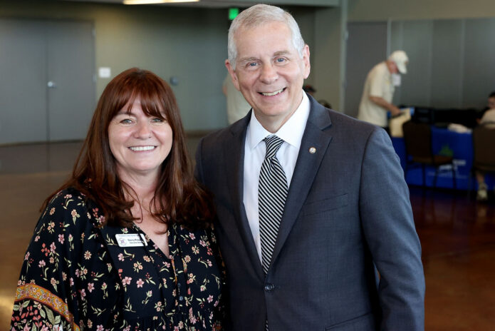 (L to R) Montgomery County Veterans Coalition executive Director Sherry Pickering and Clarksville Mayor Joe Pitts. (Mark Haynes, Clarksville Online)