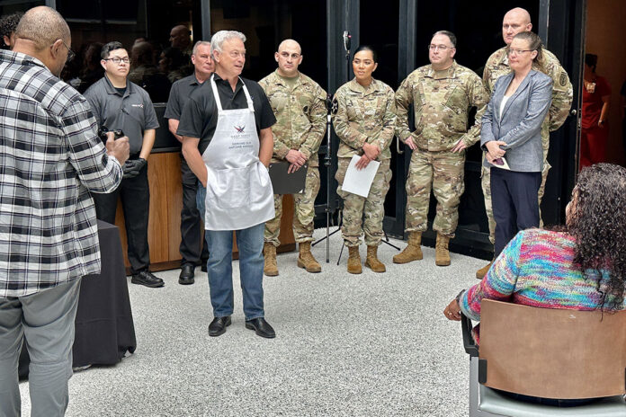 Actor, director, producer, musician, and humanitarian Gary Sinise visited Blanchfield Army Community Hospital and served a free lunch to the hospital’s active-duty and civilian healthcare team Nov. 9. The hospital is staffed by more than 300 active-duty Soldiers from Army medical career fields and employs more than 1,500 federal civilians in healthcare and healthcare support specialties to help conduct the mission.