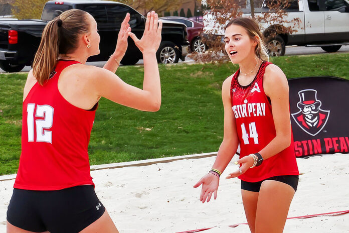 Austin Peay State University Beach Volleyball Comes Back to Defeat North Alabama, Split Opening Day of Stacheville Beach Bash. (Casey Crigger, APSU Sports Information)