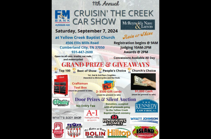 11th Annual Cruisin’ The Creek Car Show, hosted by Yellow Creek Baptist Church