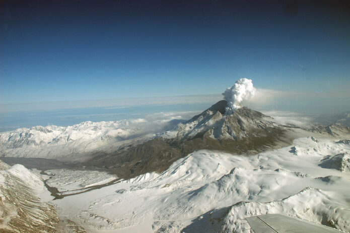 The NISAR mission will help researchers get a better understanding of how Earth’s surface changes over time, including in the lead-up to volcanic eruptions like the one pictured, at Mount Redoubt in southern Alaska in April 2009. (R.G. McGimsey/AVO/USGS)